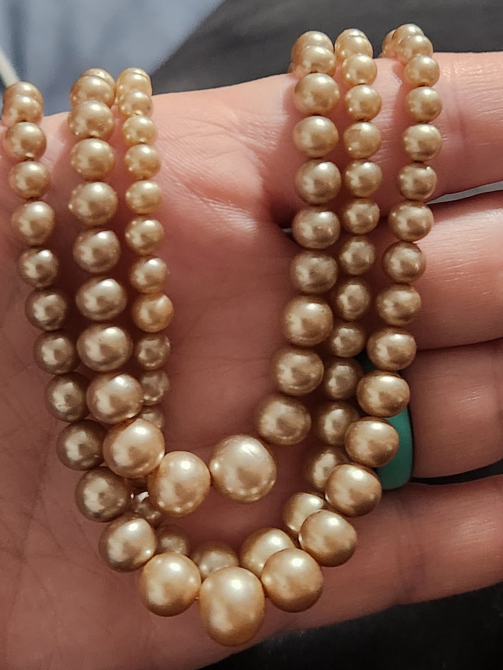 Vintage Triple Strand Graduated Faux Pearl Necklace | Silver Filigree Box Clasp - Picture 6 of 6
